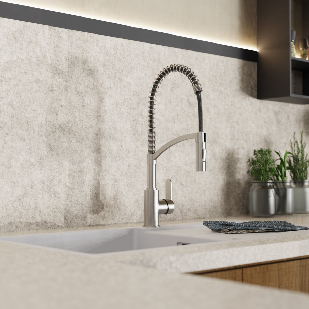 Felis Semi-Pro, Kitchen faucet semi-pro with spiral pull-down spring in brushed nickel