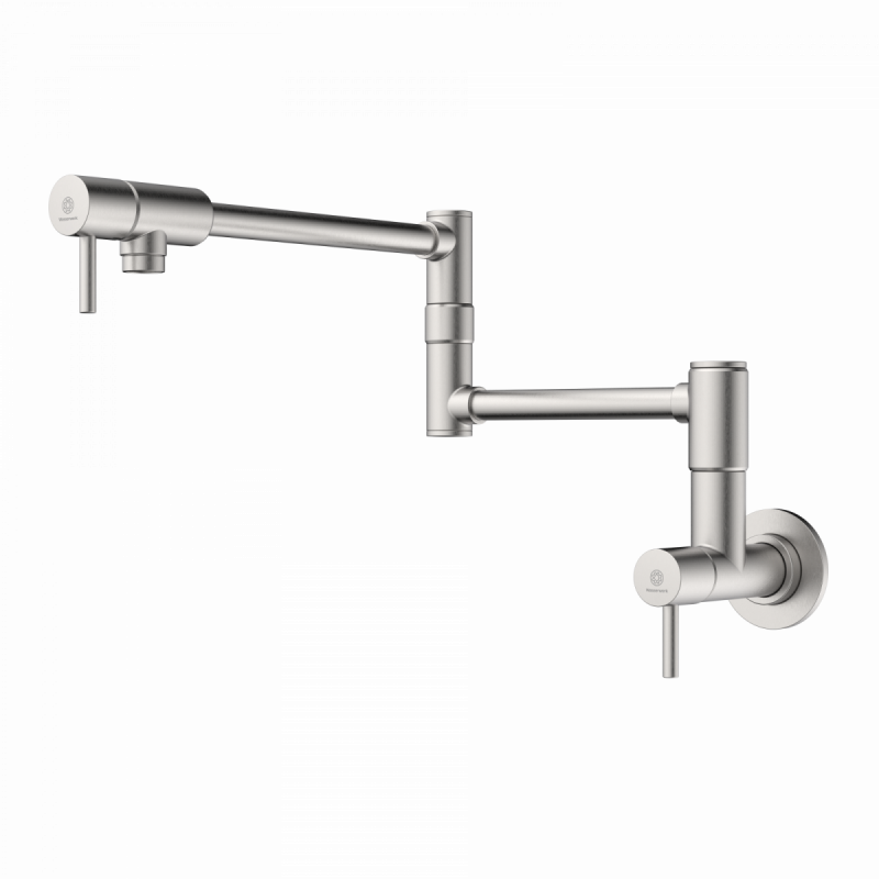 Pot Filler, wall-mounted articulated mixer tap for the kitchen in brushed nickel